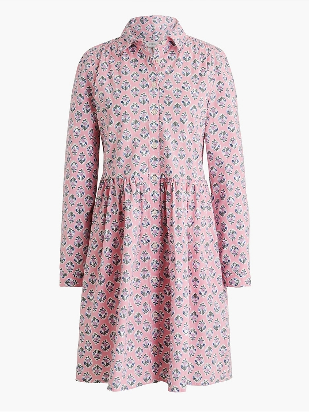 Jcrew Pink‎ Floral Printed Cotton collared mini shirt-dress